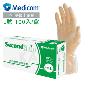【Medicom麥迪康】無粉塑膠檢診手套 L號 100入 (100入/盒x1)