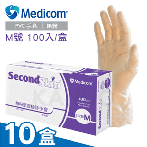 【Medicom麥迪康】無粉塑膠檢診手套 M號 1000入 (100入/盒x10)