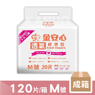 【金安心】樂活經濟型 成人紙尿褲 M號 120片/箱 (20片/包x6包) 成箱價優惠