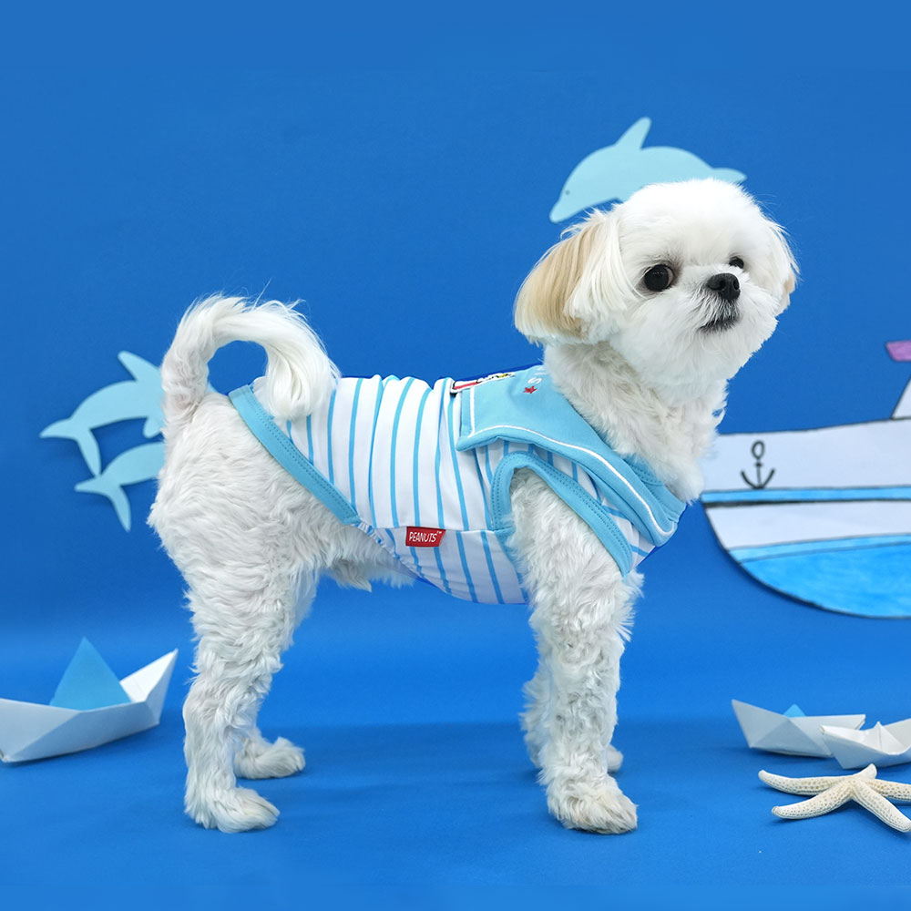 【PEANUTS】史努比渡假條紋狗狗水手服 (寵物服飾 寵物衣服)