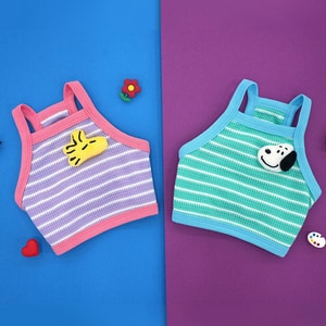 【PEANUTS】史努比條紋短版削肩背心 (寵物服飾 寵物衣服)