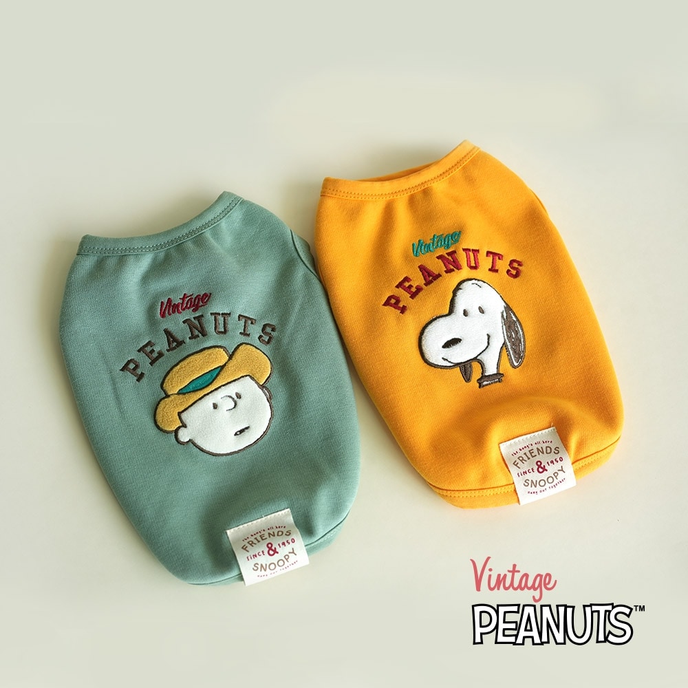 【PEANUTS】史努比復古繡字刷毛T-SHIRT (寵物服飾 寵物衣服)