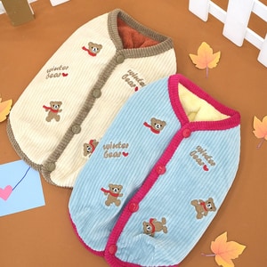 【ParisDog】燈芯絨小熊刺繡背心 (寵物服飾)