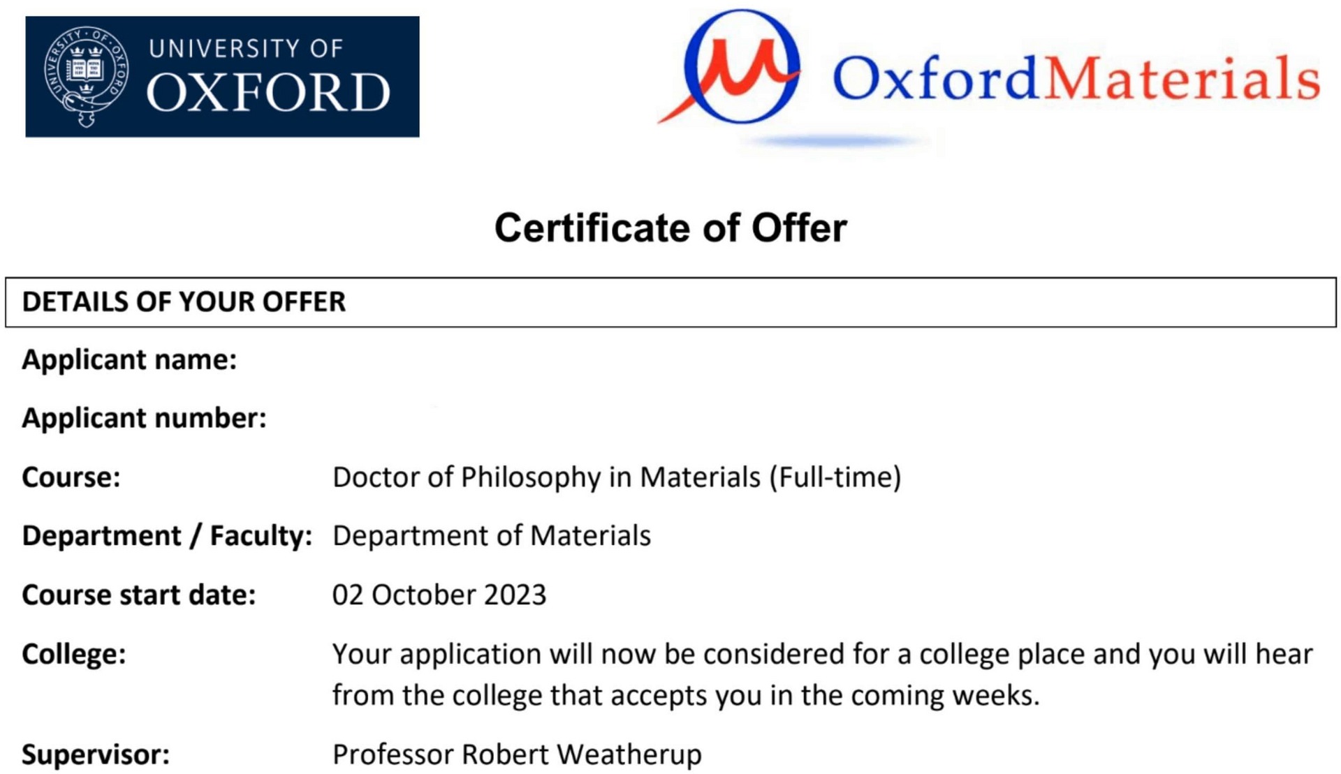 Oxford PhD