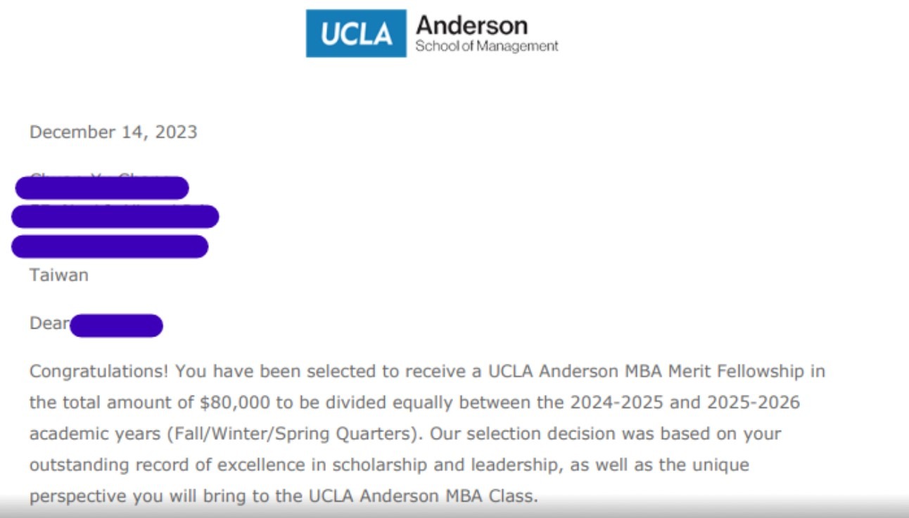 UCLA MBA + Scholarship US$80,000