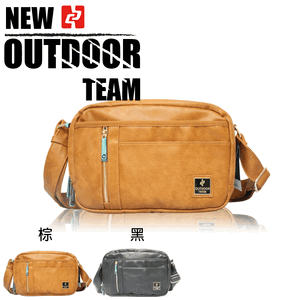 OUTDOOR TEAM 街頭潮流款 側揹包 質感皮革 簡約線條設計【黑、棕】