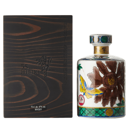 響35年九穀燒 色繪牡丹蝶圖筒形瓶 日本威士忌Hibiki 35 Year Old Kutani Ceramic Collection Japanese Whisky