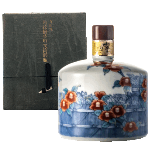 響21年 有田焼 色絵椿柴垣 文筒形瓶 日本威士忌 Hibiki 21 Japanese Whisky