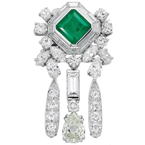 尚美Chaumet 350克拉天然哥倫比亞祖母綠 配黃鑽及鑽石 胸針