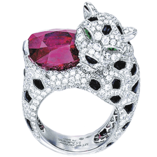 卡地亞 Cartier 紅寶石配鑽石及縞瑪瑙「豹」鉑金戒指