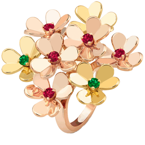 梵克雅寶 Van Cleef & Arpels Frivole  8朵花 祖母綠 紅寶石 18K玫瑰金戒指