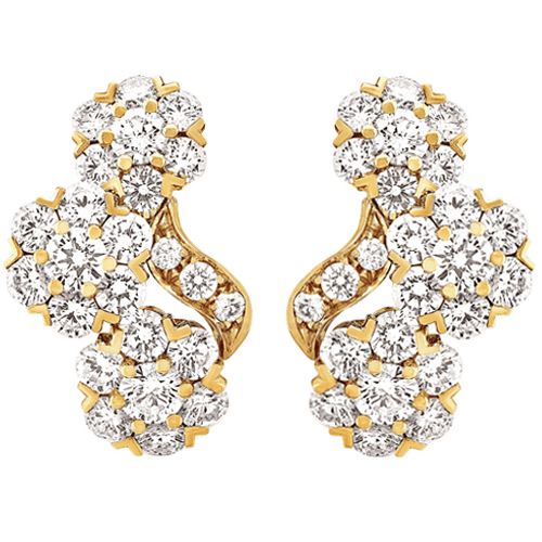梵克雅寶 Van Cleef Arpels Snowflake Trois Fleurs 鑽石 18K黃金耳環