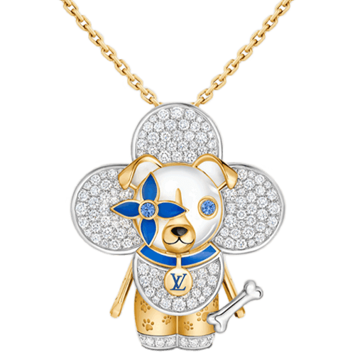 路易威登 Louis Vuitton Vivienne Dog 亮漆 鑽石 彩色寶石 黃白K金吊墜