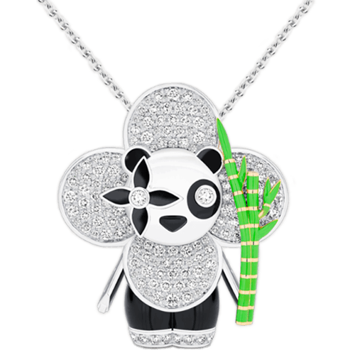 路易威登 Louis Vuitton Vivienne Panda 縞瑪瑙 亮漆 鑽石 黃白K金吊墜