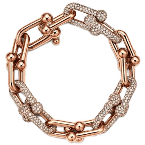 蒂芙尼 Tiffany HardWear 系列 18K玫瑰金鋪鑲鑽石大號鍊環手鍊