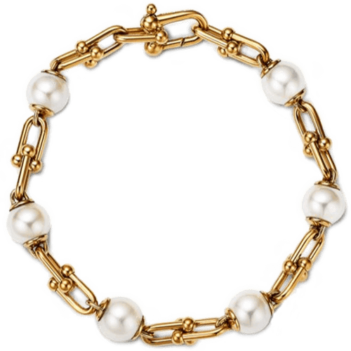 蒂芙尼 Tiffany HardWear 系列 18K 黃金鑲嵌淡水珍珠鍊環手鍊