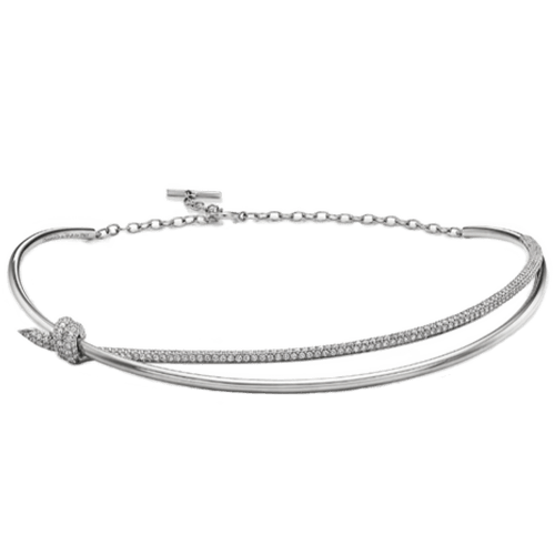 蒂芙尼 Tiffany Knot 系列 18K白金鑲鑽雙行項鍊