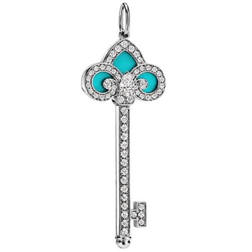 蒂芙尼 Tiffany Keys Fleur de Lis 鉑金鑲鑽石及綠松石鑰匙