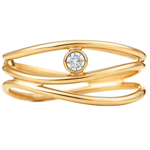 蒂芙尼 Tiffany Elsa Peretti系列 Wave 18K 黃金鑲鑽三圈環形戒指