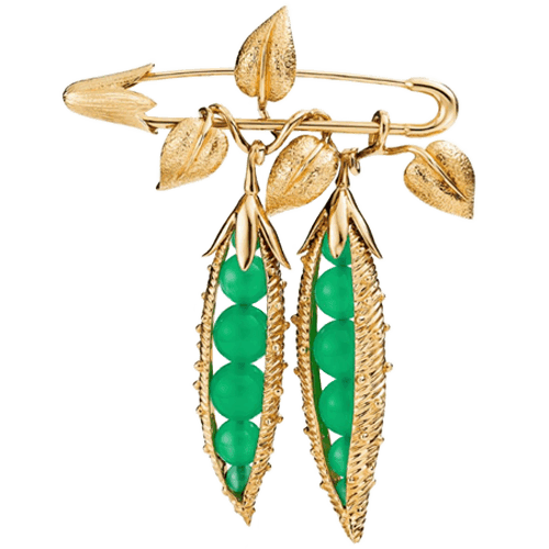 蒂芙尼 Tiffany Co Schlumberger 系列 18K 黃金鑲嵌綠玉髓 Peapod 胸針