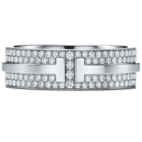 蒂芙尼 Tiffany & Co Tiffany T 系列 18K 白金鋪鑲鑽石寬戒指 寬 5