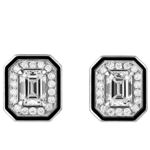 Boucheron 寶詩龍 Vendôme Liseré系列 白金750耳環 白金750材質 2顆祖母綠切割鑽石(約0.60克拉) 36顆圓鑽(約0.22克拉) 
