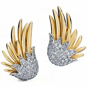 蒂芙尼 Tiffany & Co. Schlumberger 系列 18K 黃金和鉑金鑲鑽 Bull Flame 耳夾