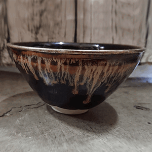 鑲銀邊天目釉茶碗