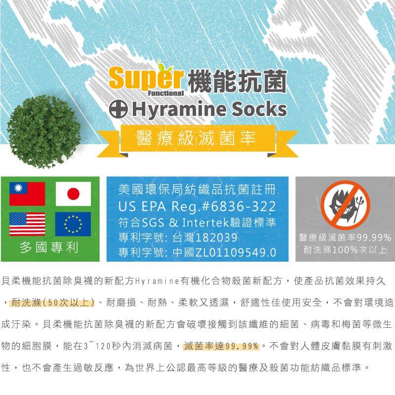 貝柔 機能抗菌萊卡除臭襪