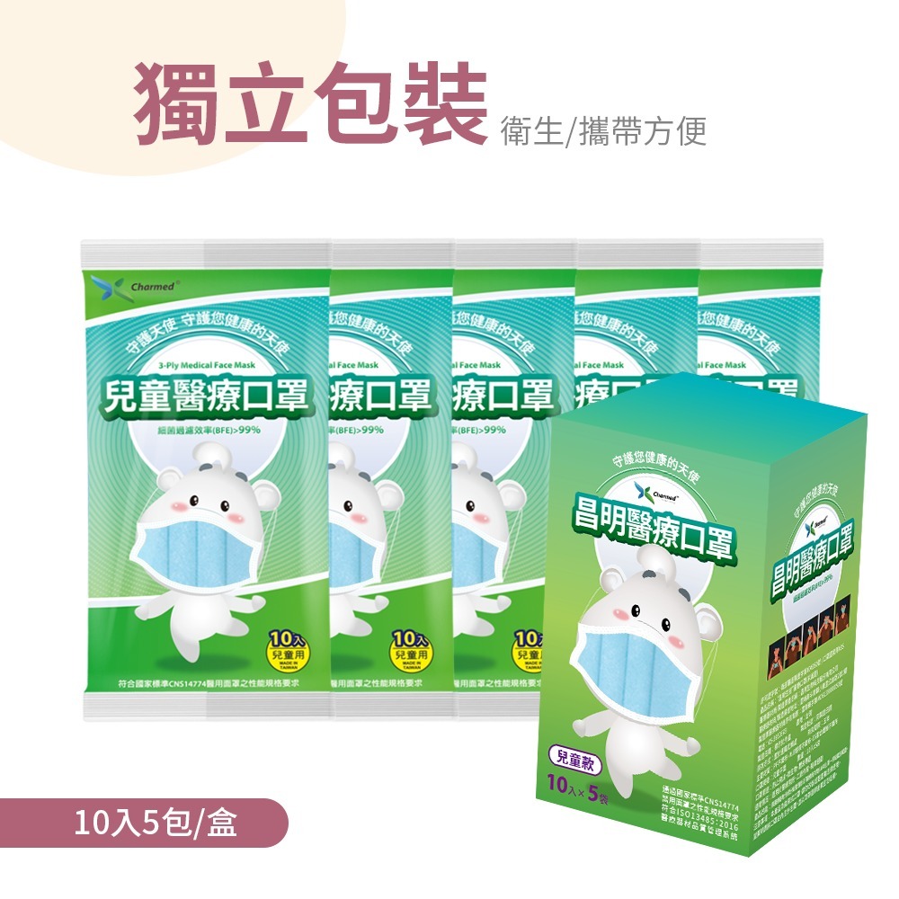 【兒童口罩】昌明生技醫療口罩 50入/盒 平面口罩 獨立包裝
