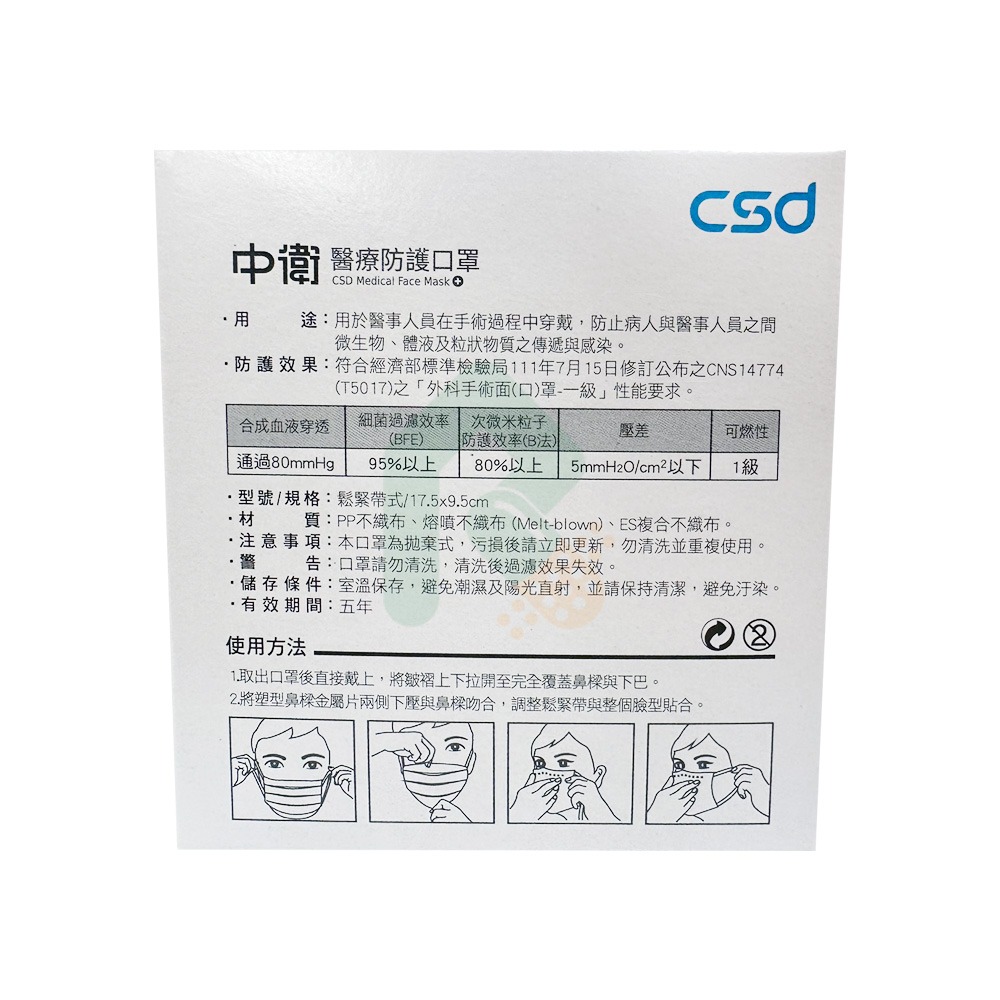 中衛醫用平面口罩 50入/盒(藍、粉、綠) 第二等級