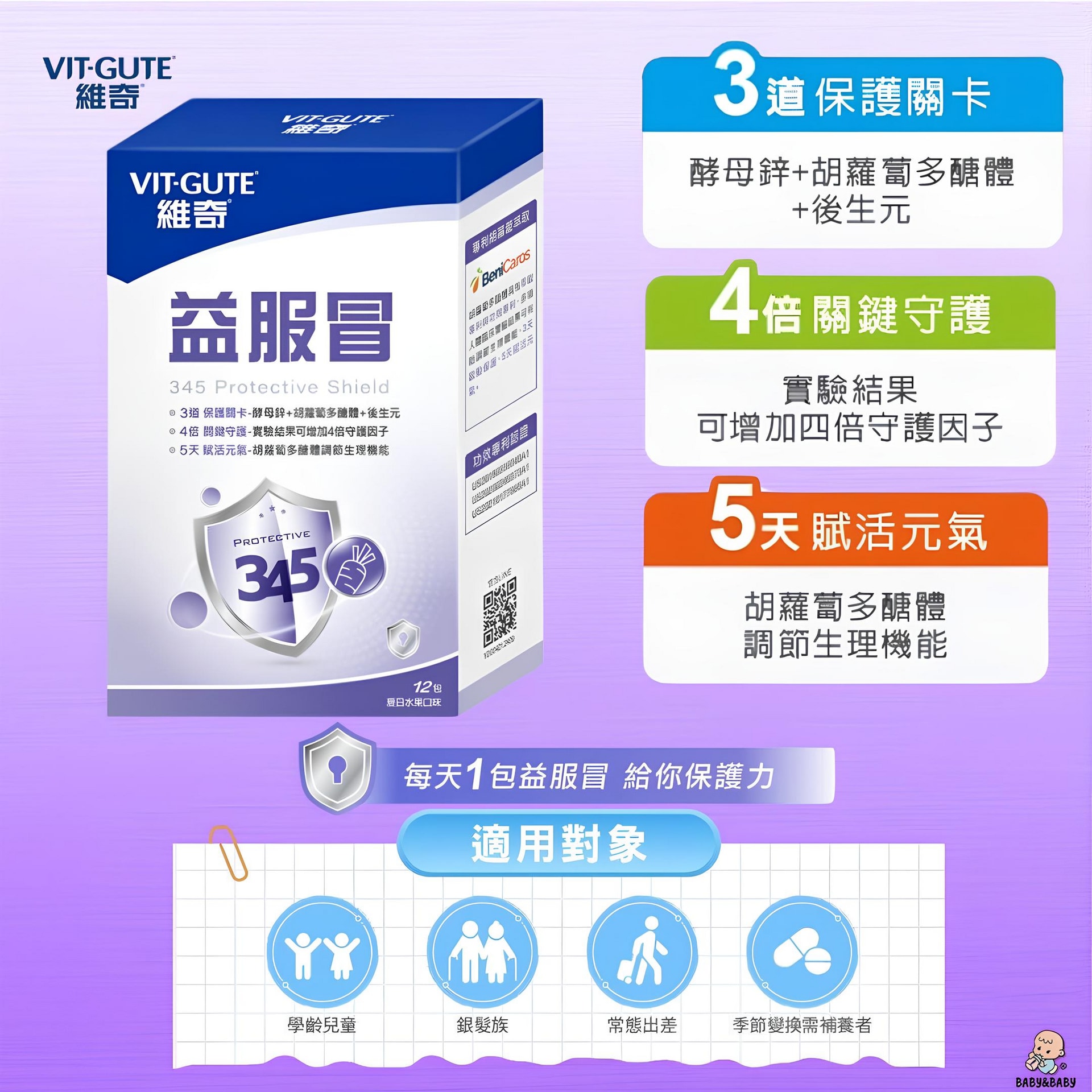 【返鄉長途移動防護組】維奇 益服冒 12包/盒 + 輔凱生技.維他命D3 800IU(非活性) 120顆/盒 