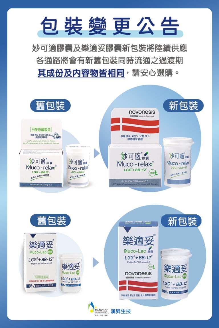 丹麥製造 Muco-relax LGG+BB12 妙可適膠囊 28顆 益生菌 包裝變更公告