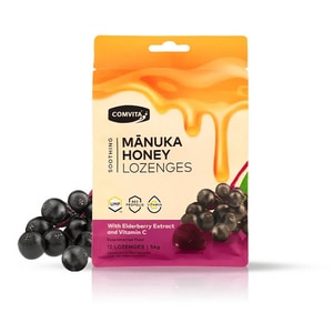 Comvita 康維他 UMF 10+ 蜂膠麥蘆卡蜂蜜維生素C潤喉糖 (接骨木莓) 12粒/包