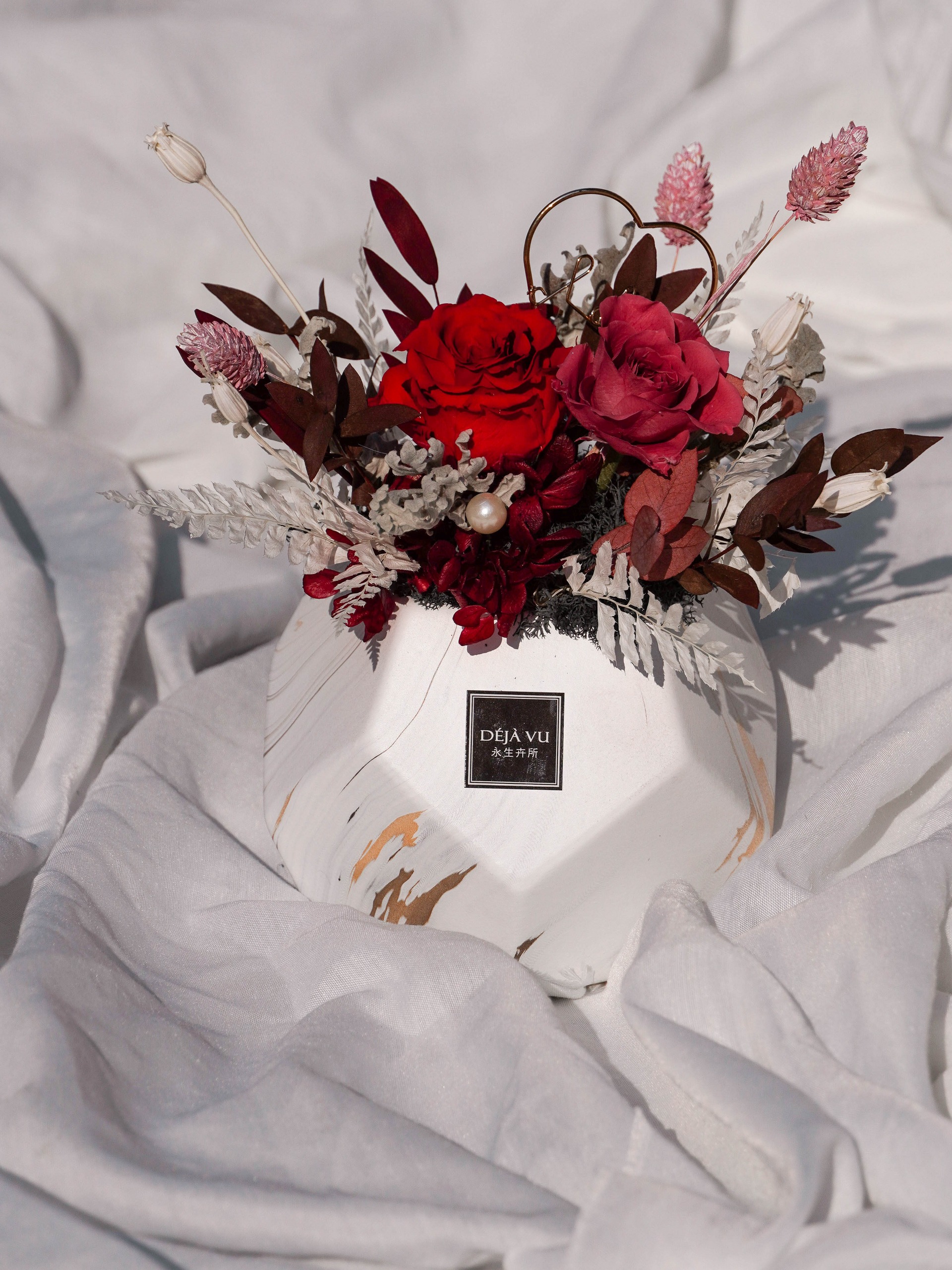 來自焦糖星球的愛 沉穩紅 線上訂購 Deja Vu 永生卉所 永生花 乾燥花 肥皂花 新娘捧花 情人節花束 畢業花束 花藝課程