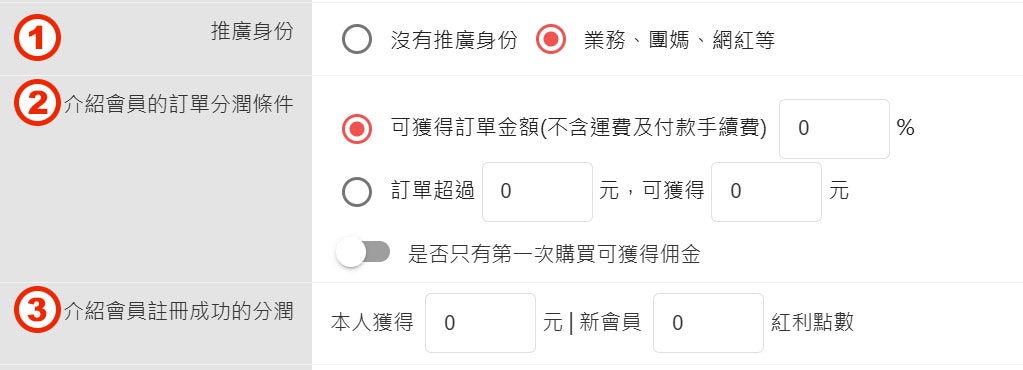 選擇推廣身分&設定分潤條件
