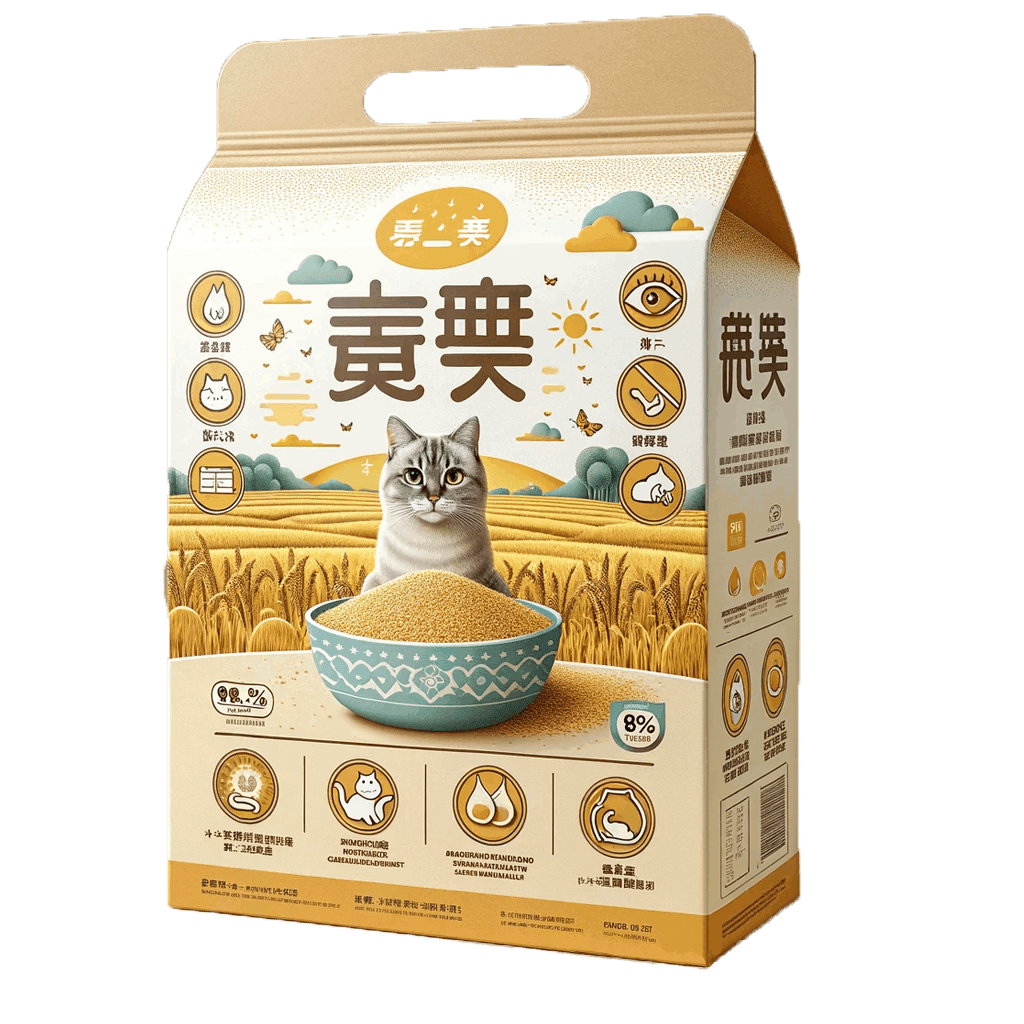 DALL·E 2024-01-09 14.32.25 - A package design for a cat litter product. The design should be modern and eco-friendly, featuring 