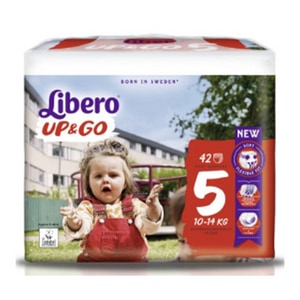 麗貝樂 Libero - 褲型紙尿褲-敢動褲5號(10~14kg)-超薄合身超好動L-42片×6包